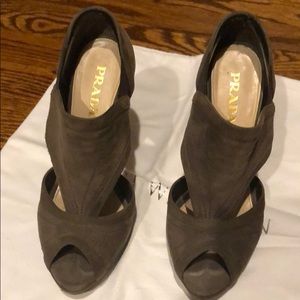 Prada Grey suede cut out booties